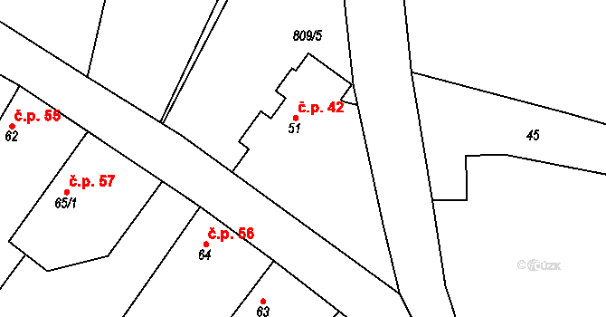 Jenichov 42, Střemy na parcele st. 51 v KÚ Jenichov, Katastrální mapa