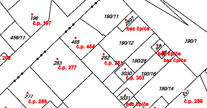 Neratovice 281 na parcele st. 282 v KÚ Neratovice, Katastrální mapa