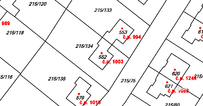 Rudná 1003 na parcele st. 552 v KÚ Hořelice, Katastrální mapa