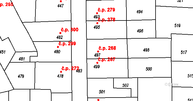 Veselí nad Lužnicí I 268, Veselí nad Lužnicí na parcele st. 497 v KÚ Veselí nad Lužnicí, Katastrální mapa