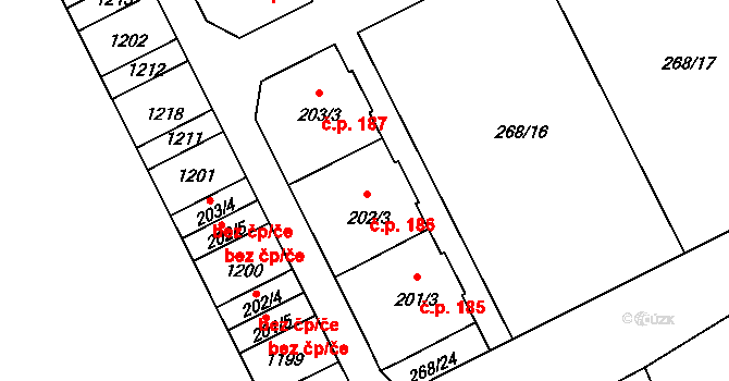 Velká Ves 186, Broumov na parcele st. 202/3 v KÚ Velká Ves u Broumova, Katastrální mapa
