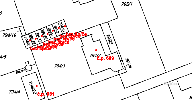 Hronov 689 na parcele st. 794/7 v KÚ Hronov, Katastrální mapa
