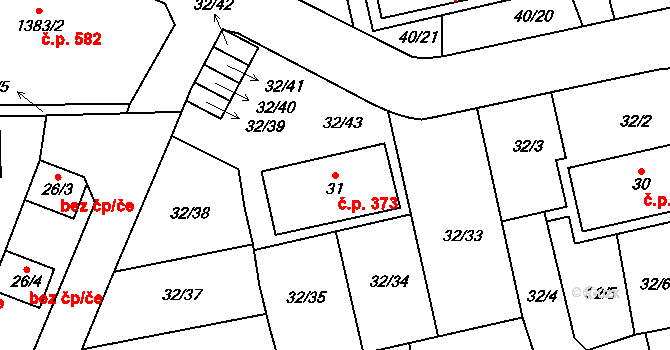 Vejprnice 373 na parcele st. 31 v KÚ Vejprnice, Katastrální mapa
