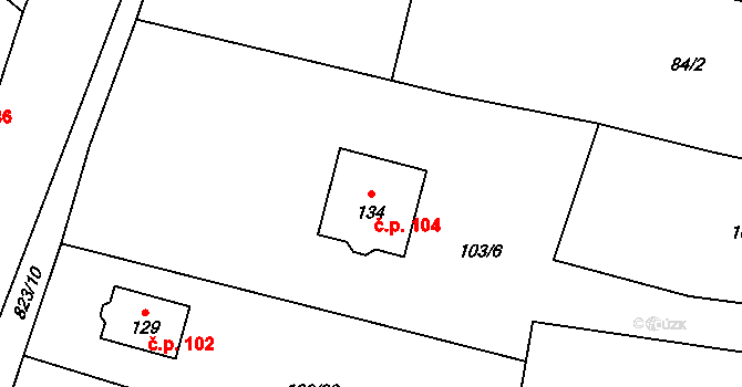 Loučka 104 na parcele st. 134 v KÚ Loučka u Bílska, Katastrální mapa