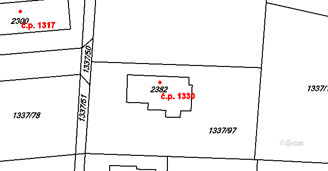 Unhošť 1330 na parcele st. 2382 v KÚ Unhošť, Katastrální mapa