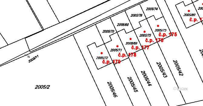 Mizerov 179, Karviná na parcele st. 2005/72 v KÚ Karviná-město, Katastrální mapa