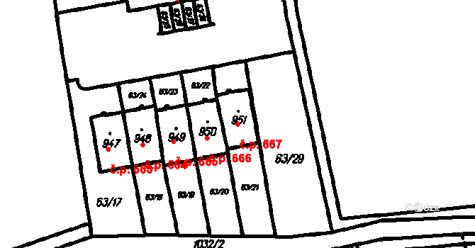 Vestec 667 na parcele st. 951 v KÚ Vestec u Prahy, Katastrální mapa