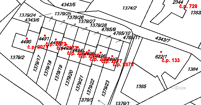 Frenštát pod Radhoštěm 2077 na parcele st. 4496 v KÚ Frenštát pod Radhoštěm, Katastrální mapa