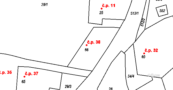 Kloušov 38, Merklín na parcele st. 66 v KÚ Kloušov, Katastrální mapa