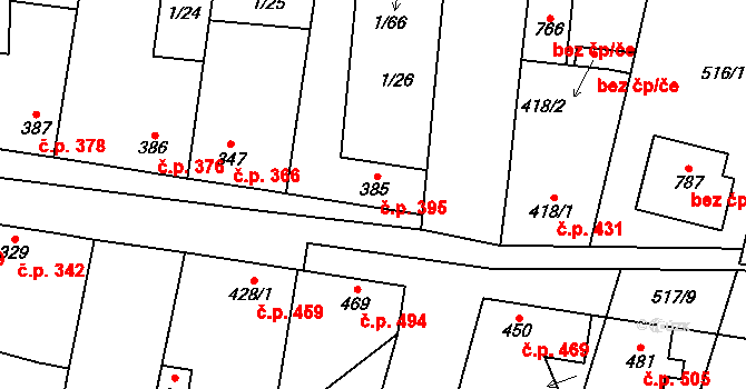 Lenešice 395 na parcele st. 385 v KÚ Lenešice, Katastrální mapa
