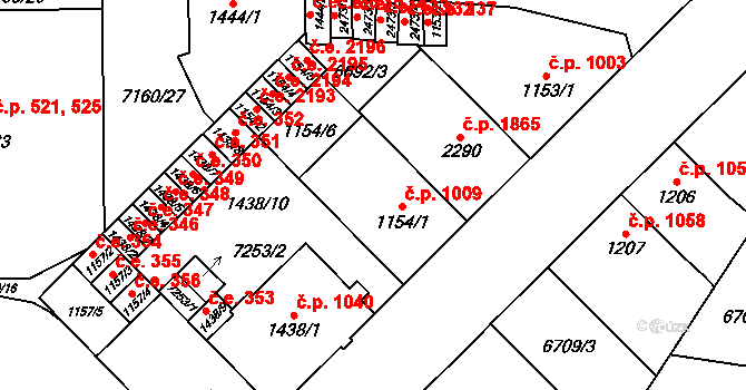 Žatec 1009 na parcele st. 1154/1 v KÚ Žatec, Katastrální mapa