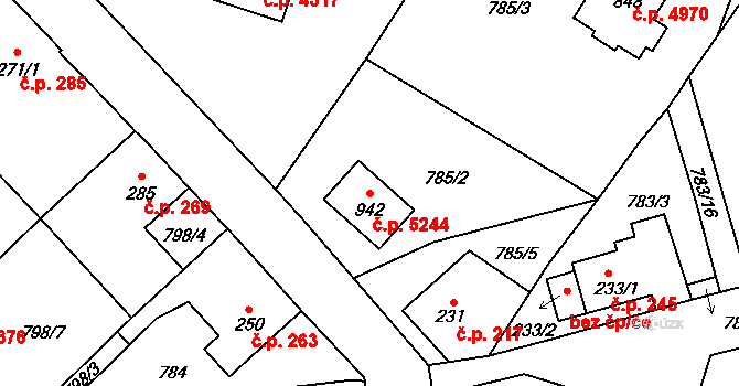 Kokonín 5244, Jablonec nad Nisou na parcele st. 942 v KÚ Kokonín, Katastrální mapa