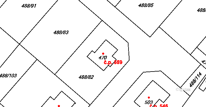 Český Herálec 559, Herálec na parcele st. 470 v KÚ Český Herálec, Katastrální mapa