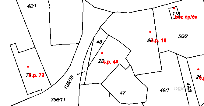 Horšice 40 na parcele st. 23 v KÚ Horšice, Katastrální mapa