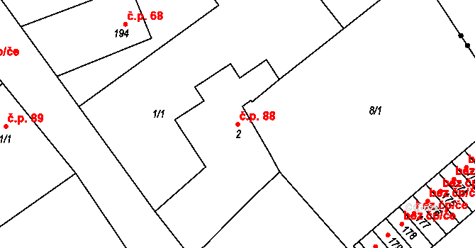 Merklovice 88, Vamberk na parcele st. 2 v KÚ Merklovice, Katastrální mapa