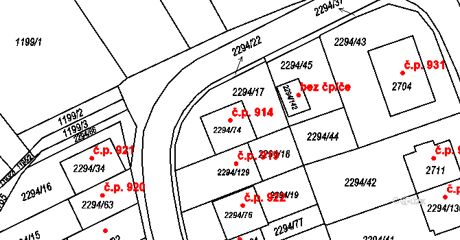 Koryčany 914 na parcele st. 2294/74 v KÚ Koryčany, Katastrální mapa