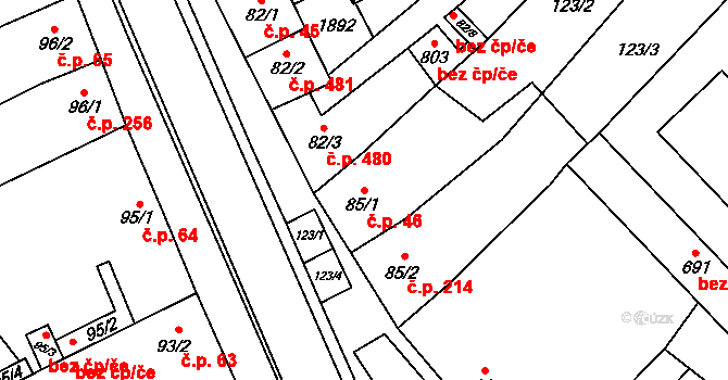 Kvasice 46 na parcele st. 85/1 v KÚ Kvasice, Katastrální mapa