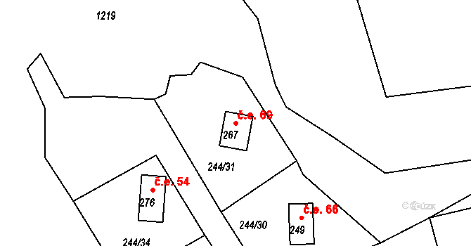 Žopy 69, Holešov na parcele st. 267 v KÚ Žopy, Katastrální mapa