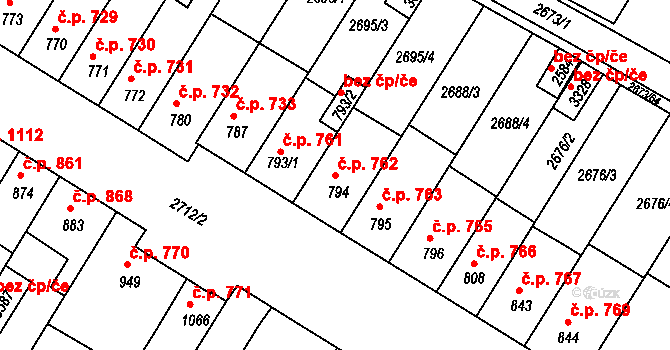 Bystřice pod Hostýnem 762 na parcele st. 794 v KÚ Bystřice pod Hostýnem, Katastrální mapa