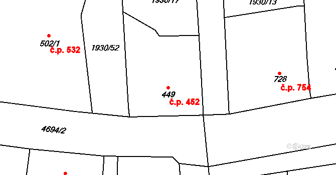 Hrušovany nad Jevišovkou 452 na parcele st. 449 v KÚ Hrušovany nad Jevišovkou, Katastrální mapa