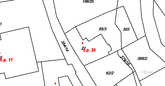 Dolní Miletín 20, Lišov na parcele st. 21 v KÚ Dolní Miletín, Katastrální mapa