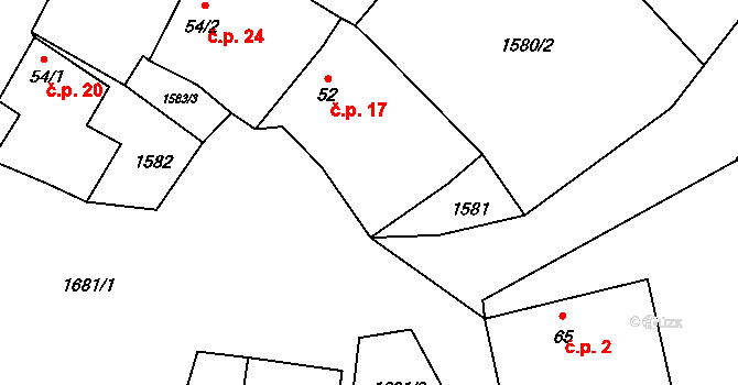 Ohrazení 17, Ledenice na parcele st. 52 v KÚ Ohrazení, Katastrální mapa
