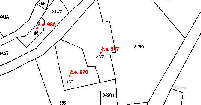 Josefův Důl 947 na parcele st. 85/2 v KÚ Josefův Důl u Jablonce nad Nisou, Katastrální mapa