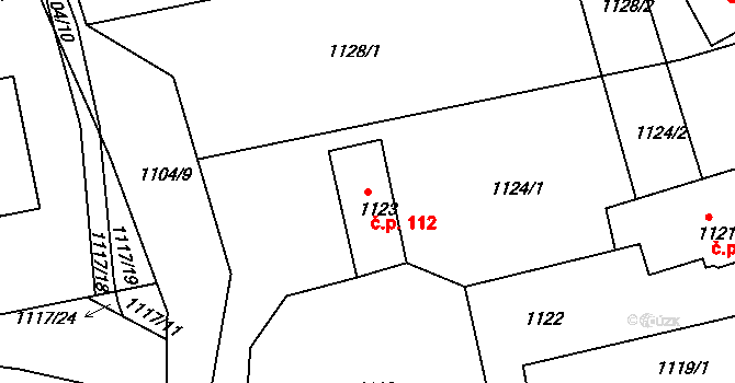 Mšeno nad Nisou 112, Jablonec nad Nisou na parcele st. 1123 v KÚ Mšeno nad Nisou, Katastrální mapa