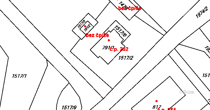 Konská 252, Třinec na parcele st. 791/1 v KÚ Konská, Katastrální mapa
