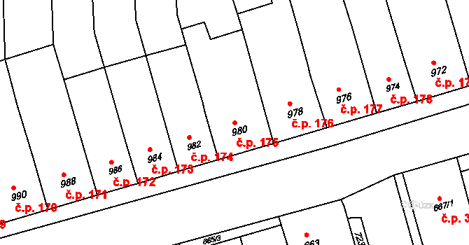 Žabčice 175 na parcele st. 980 v KÚ Žabčice, Katastrální mapa