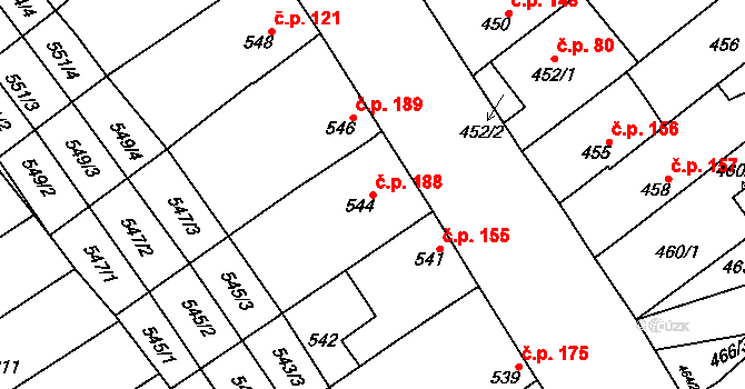 Zarazice 188, Veselí nad Moravou na parcele st. 544 v KÚ Zarazice, Katastrální mapa