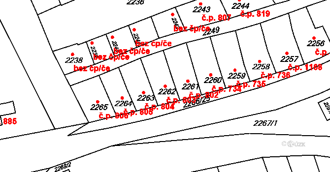 Slavíkovice 803, Rousínov na parcele st. 2262 v KÚ Rousínov u Vyškova, Katastrální mapa