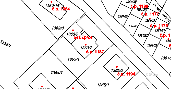 Rýmařov 1187 na parcele st. 1363/2 v KÚ Rýmařov, Katastrální mapa