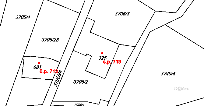 Měrkovice 719, Kozlovice na parcele st. 325 v KÚ Měrkovice, Katastrální mapa