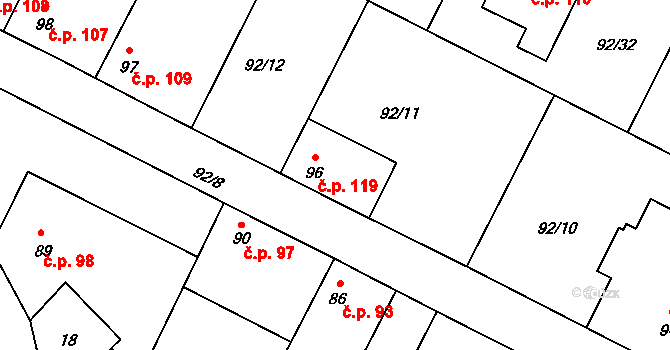 Cerhýnky 119, Cerhenice na parcele st. 210 v KÚ Cerhýnky, Katastrální mapa