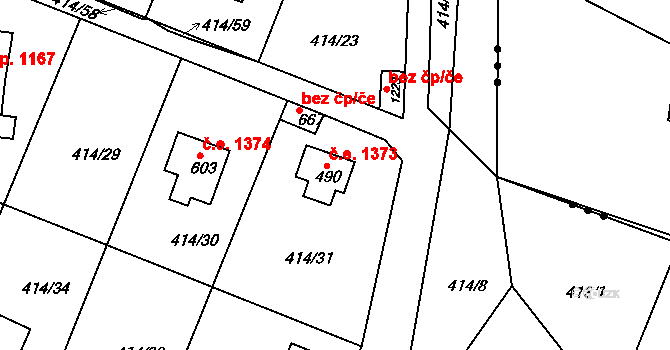 Ládví 1373, Kamenice na parcele st. 490 v KÚ Ládví, Katastrální mapa