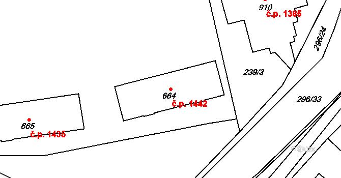 Švermov 1442, Kladno na parcele st. 664 v KÚ Hnidousy, Katastrální mapa