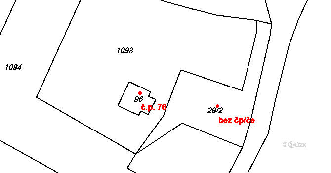Radimovice 76 na parcele st. 96 v KÚ Radimovice u Sychrova, Katastrální mapa