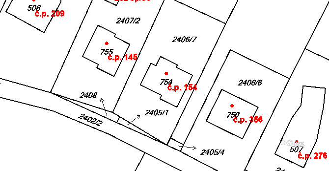 Písek 154 na parcele st. 754 v KÚ Písek u Jablunkova, Katastrální mapa