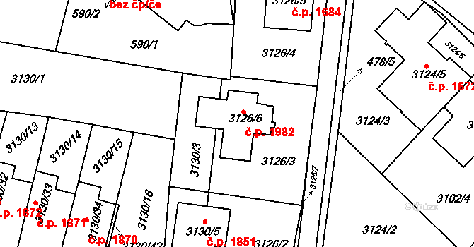 Tachov 1982 na parcele st. 3126/6 v KÚ Tachov, Katastrální mapa