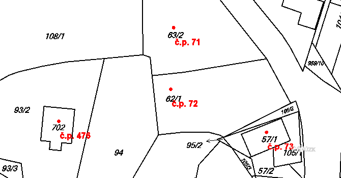 Předměřice nad Labem 72 na parcele st. 62/1 v KÚ Předměřice nad Labem, Katastrální mapa