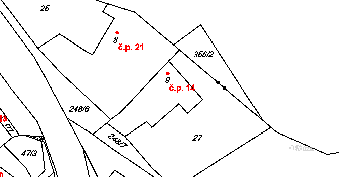 Jeřmaň 14, Bouzov na parcele st. 9 v KÚ Jeřmaň, Katastrální mapa