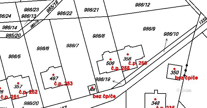 Želivec 255, Sulice na parcele st. 506 v KÚ Sulice, Katastrální mapa