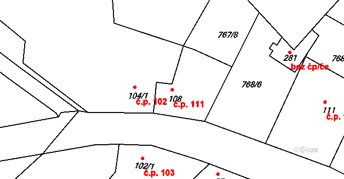 Předonín 111, Bechlín na parcele st. 108 v KÚ Předonín, Katastrální mapa