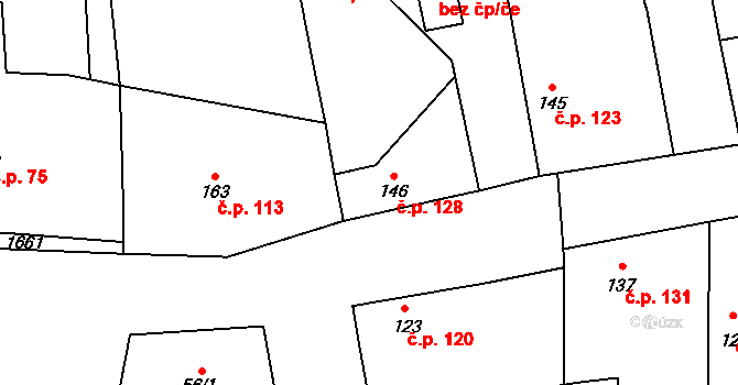 Brníkov 128, Mšené-lázně na parcele st. 146 v KÚ Brníkov, Katastrální mapa
