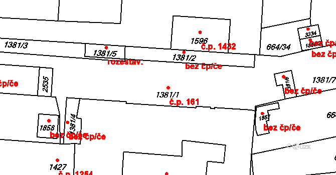 Hořice 161 na parcele st. 1381/1 v KÚ Hořice v Podkrkonoší, Katastrální mapa
