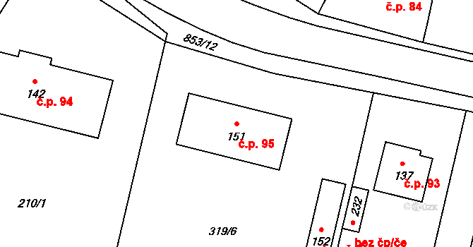 Čejetice 95 na parcele st. 151 v KÚ Čejetice, Katastrální mapa