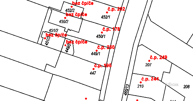 Novosedlice 250 na parcele st. 449/1 v KÚ Novosedlice, Katastrální mapa