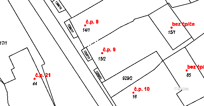 Pucov 9 na parcele st. 15/2 v KÚ Pucov, Katastrální mapa