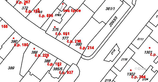 Kohoutovice 214, Brno na parcele st. 380 v KÚ Kohoutovice, Katastrální mapa